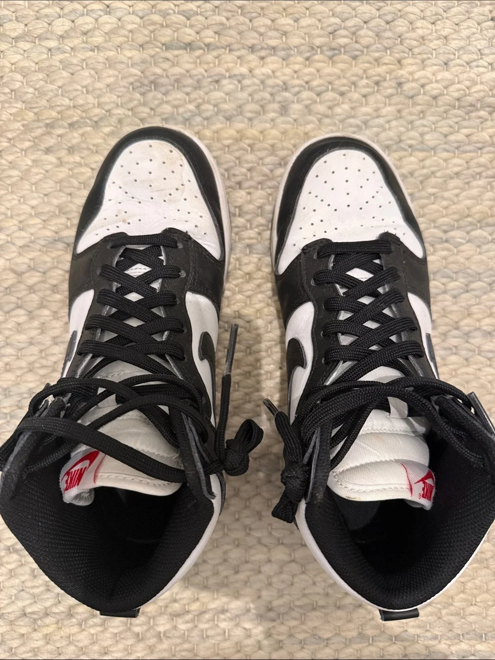 Nike Kids Black and White High-Top Sneakers with Red Logo